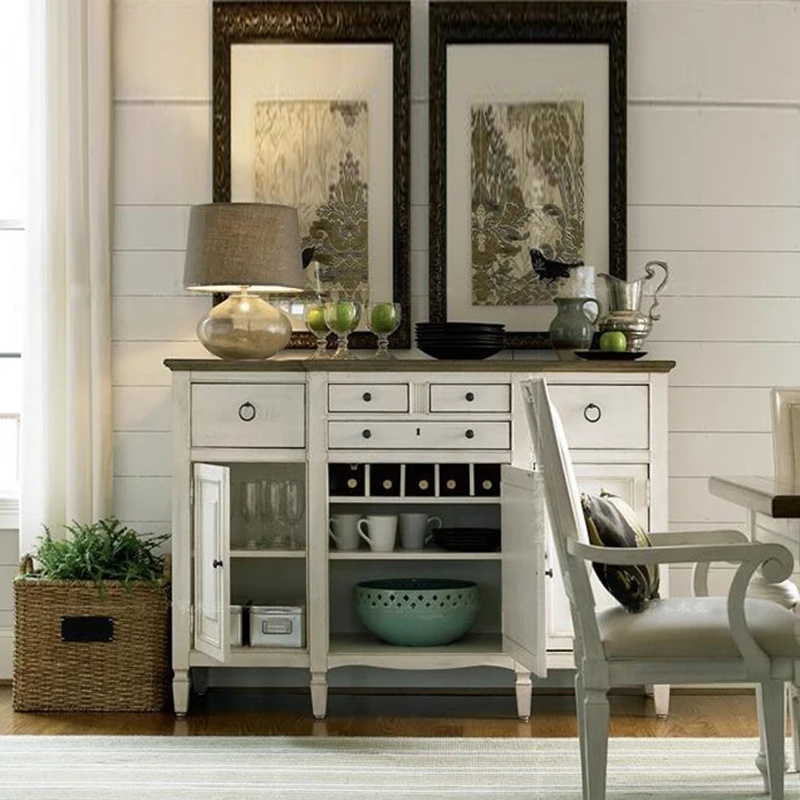 

American retro and old solid wood dining side cabinet wine cabinet integrated cabinet upper and lower cabinets combined dish