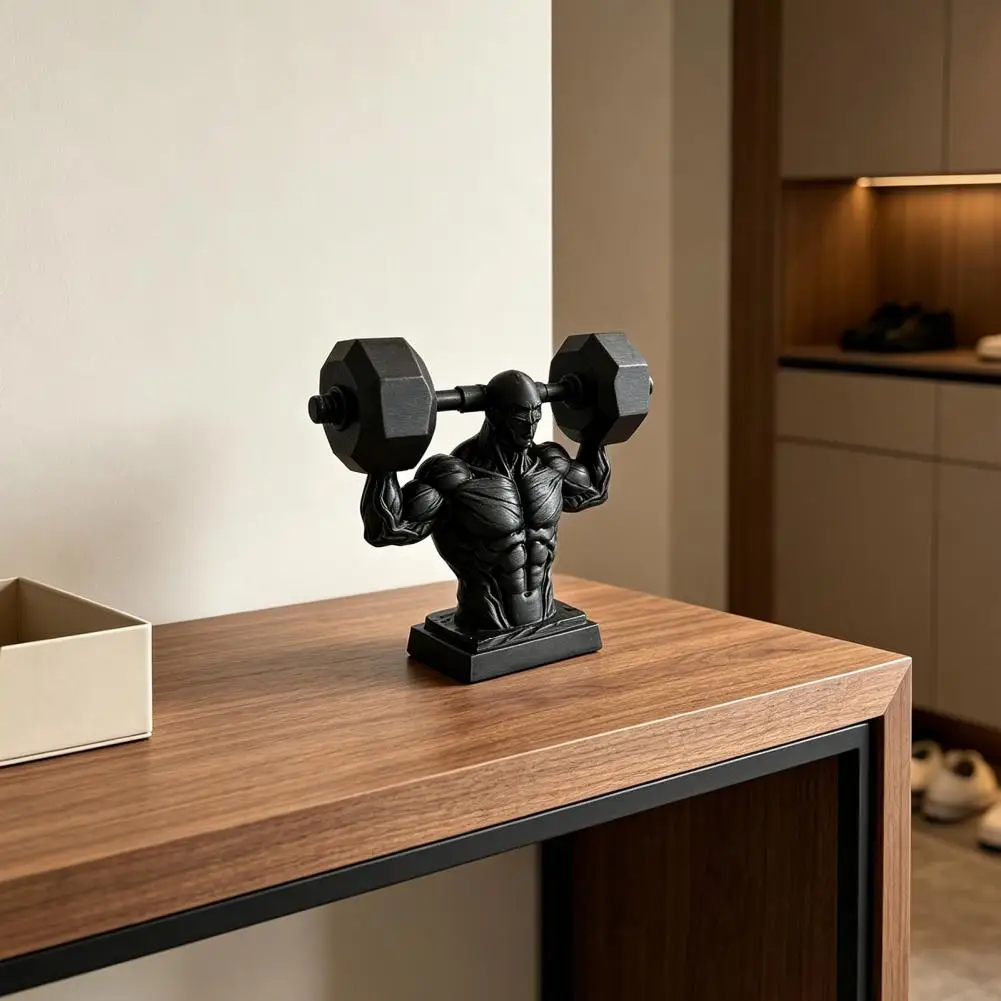 Fitness Muscle Sculpture Matte Black Gym Ornament 3d Printed Muscle Man Figurine Realistic Iron-lifting Gym Decor for Men