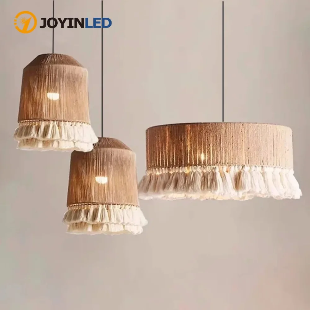

Подвесные светильники JOYINLED Boho из пеньковой веревки E27, 30/50 см, скандинавская люстра для гостиной, плетеные абажуры, светодиодные светильники