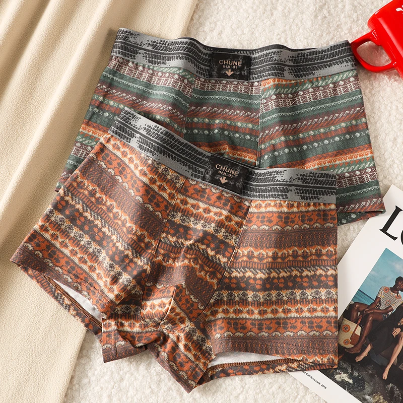 3-Pack Men's Underwear Men's Boxer Briefs Youth Sports Shorts Breathable Pure Cotton Stylish American Retro Men's Briefs