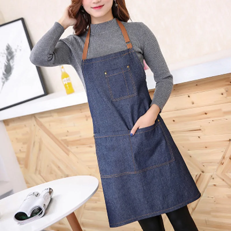 Adjustable Neckband Waistline Denim Apron Convenient Front Pocket Foldable Soft Wear-resistant Overalls For Home Kitchen Garden