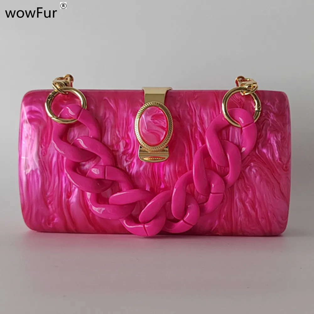 Brand Pearl Fuchsia Bolso Mujer Mini Acrylic Box Evening Bags Women Purse Wedding Cocktail Party Prom Wallet Lady Gift Handbags