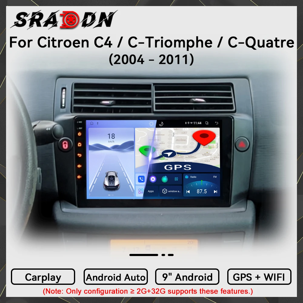Para Citroen C4 C-Triomphe C-Quatre 2004 2005 2006 2007 2008 2009 2010 2011 Rádio Automóvel Android com Reprodutor de Vídeo Multimédia, GPS, Ecrã Táctil e Sistemas Inteligentes de Som Automóvel