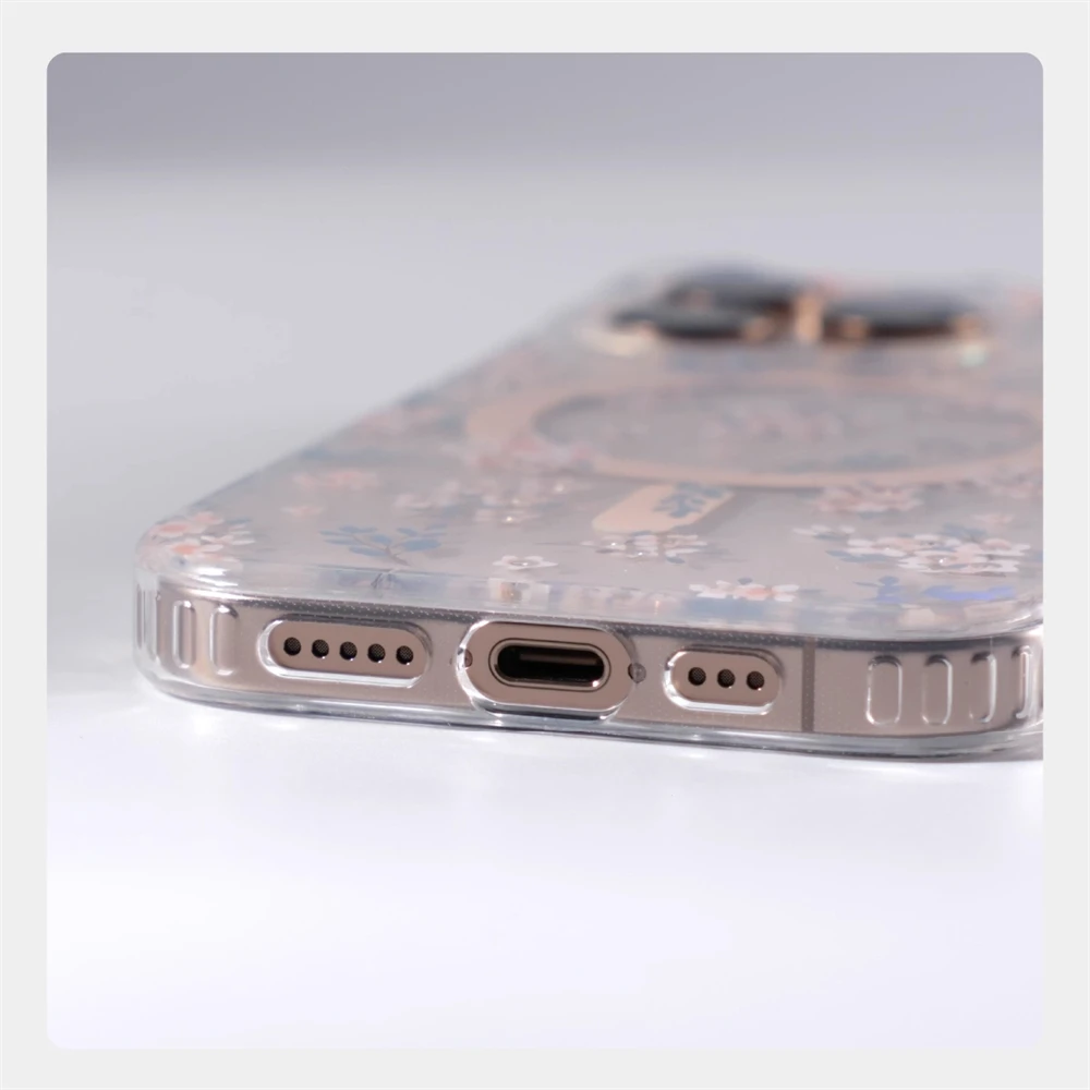 Laser Aurora Blumenmuster Transparente Handyhülle für iPhone 18 17 16 Pro Max 15 14 mit MagSafe Kabelloser Ladefunktion Klare Abdeckung – Detail 10