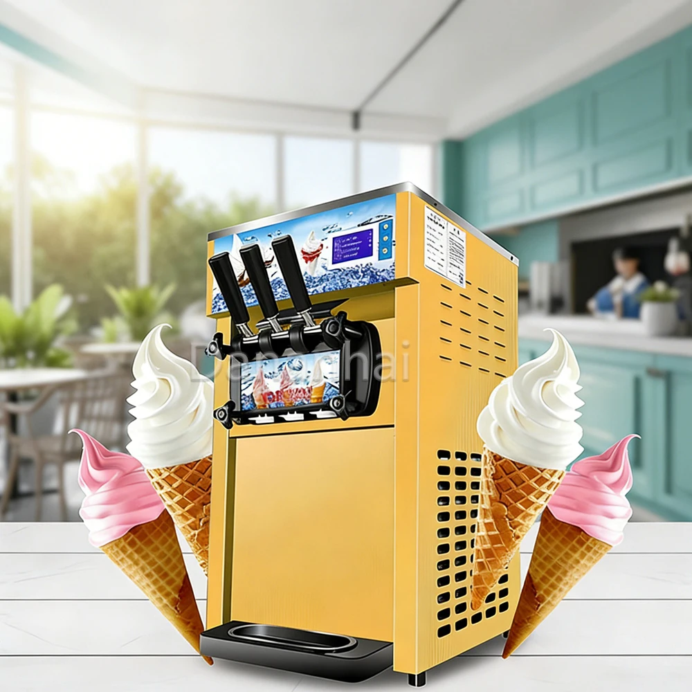 Compact Commercial Soft Ice Cream Maker 18L/H Output 3 Flavor Stainless Steel Ice Cream Cone Machine for Business Use