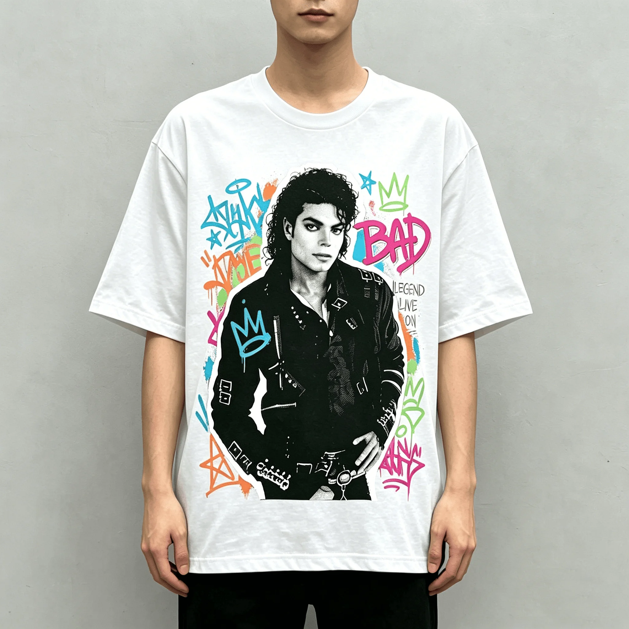 MJ 2026 Michael Jackson Movie - BAD Popular Men T Shirt Unisex Cotton Short Sleeve Vintage Oversized Tee Y2k Tops Graffiti Art