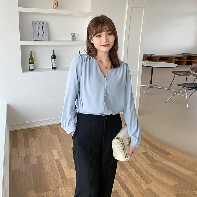 

Plus size 2021 autumn top oversized mm newlong sleepcases chiffon shirt loose and slimming 2862