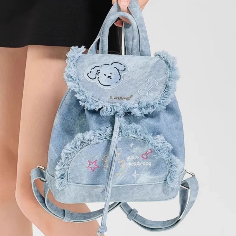 

Academic Style Backpack Women Embroidered Puppy Playful Multielement Design Rucksack Ladies Commuter Casual Mochilas Mujer Y2K