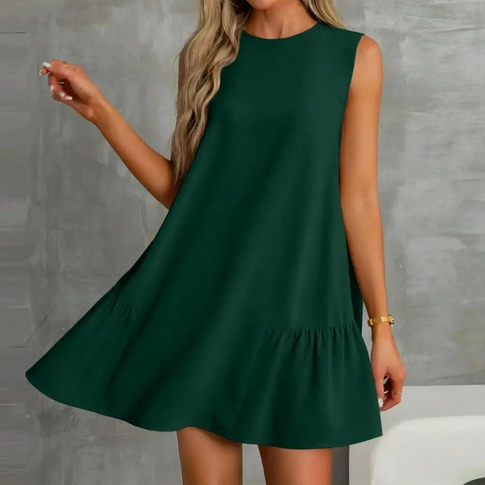 

Loose Tailoring Dress Simple Fashionable Dress Summer Ruffle Mini Dress for Women Crew Neck Flowy Tank Swing Sundress