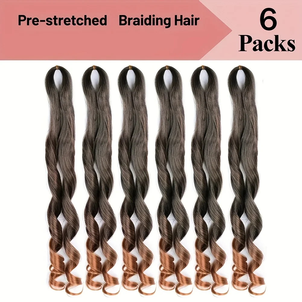 8本/セット 24インチ フレンチカール 合成クロシェヘア、プレストレッチ ルーズウェーブ プレカールド ボヘミアン ボックスブレイズ用、ハロウィン クリスマス