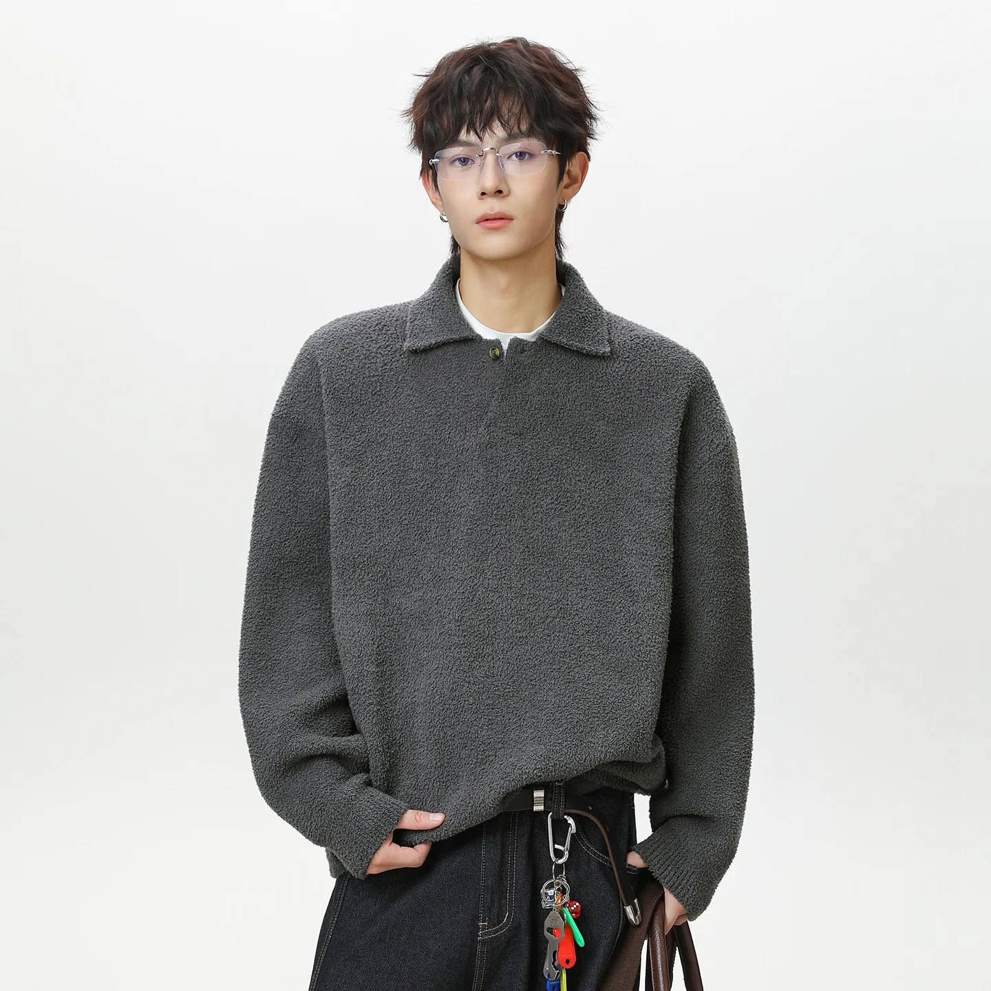 

Texture Retro Half Fleece Seagull Collar Sweater Men's Autumn and Winter New Style Thick Collar Knitted Sweater Top Coat