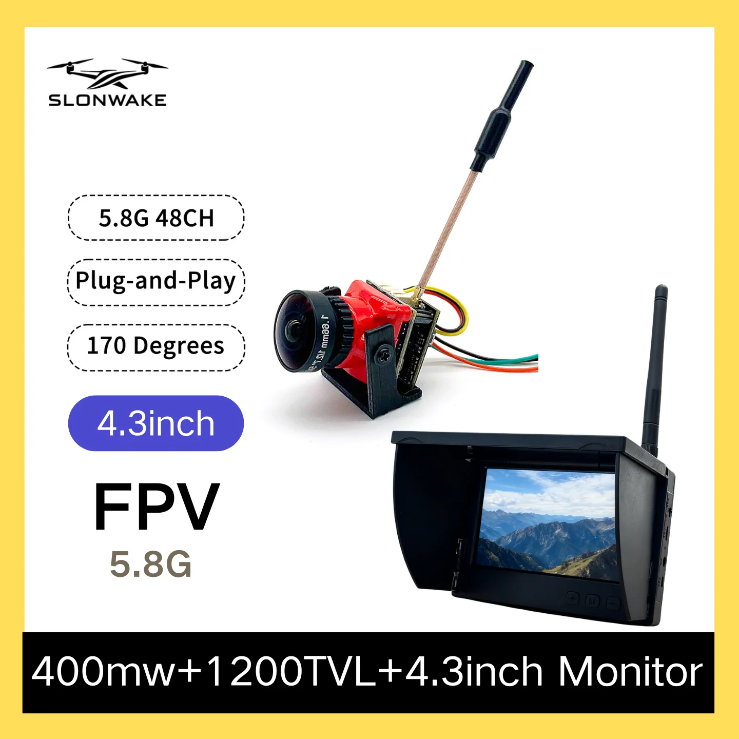 

5.8G 4.3 Inch Wireless FPV Monitor 480x272 built in battery and 400mw fpv Transmitter 40CH VTX+CMOS 1200TVL fpv Camera for RC