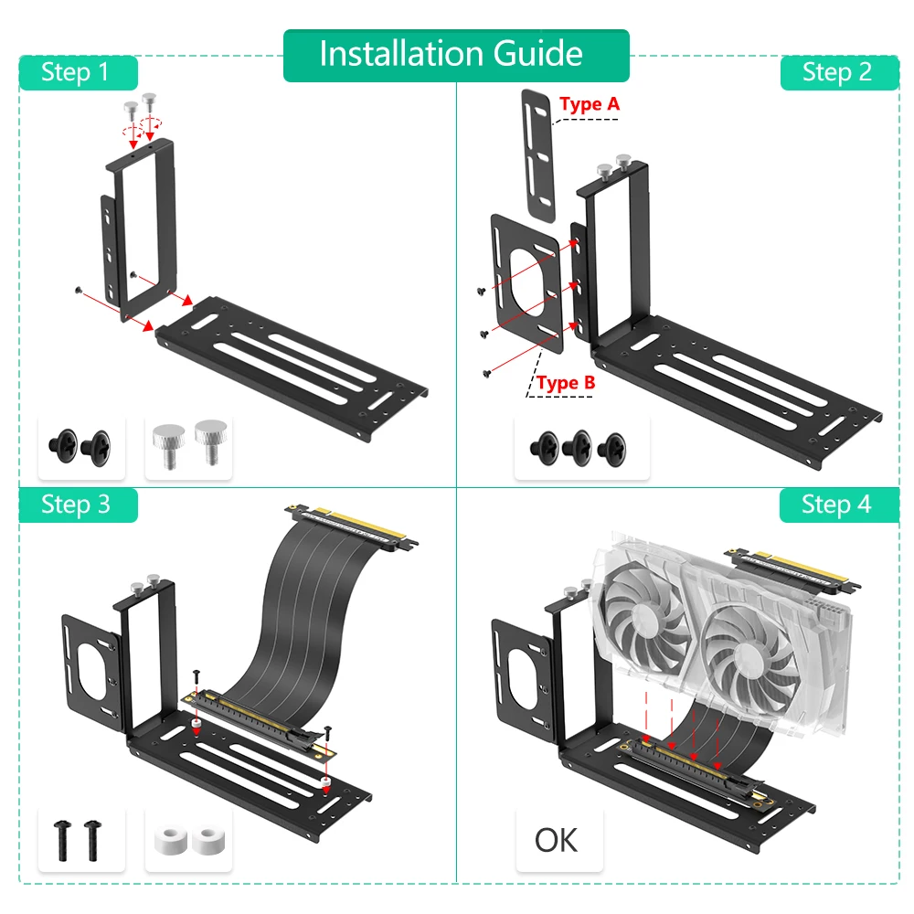 Vertical GPU Mount Bracket, 2 Slots Graphics Card Holder with Hardware, eGPU Dock, External GPU Docking Station