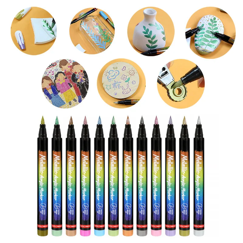 12color Metallic Acrylic Marker Set Waterproof and Sun-resistant Not Easy To Fade Stone Wood Plastic Ceramic Painting Graffiti