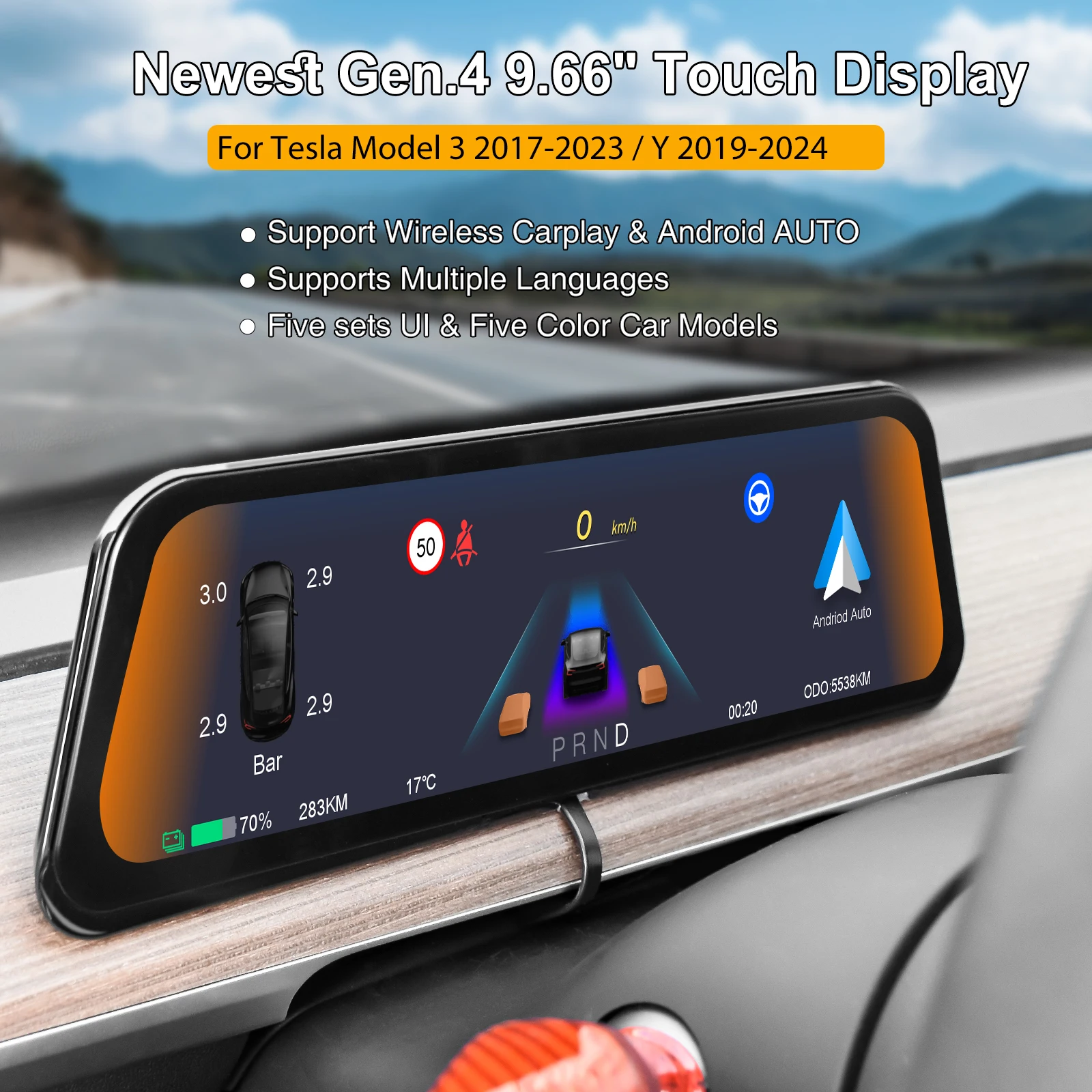 

Onlysay 9.6 Inch For Tesla HUD For Model 3 2017-2023 & Y 2019-2024 Screen Display Support Multiple Language CarPlay Android Auto