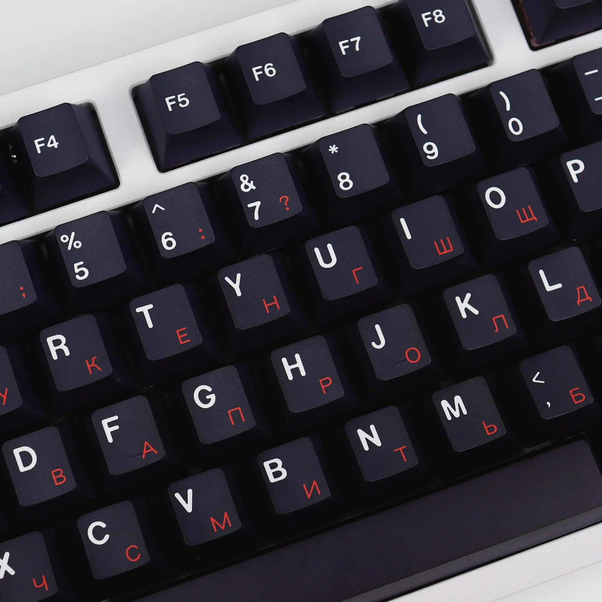 KBDiy Cherry Profile PBT Russian Keycaps Set Black GMK WOB Red