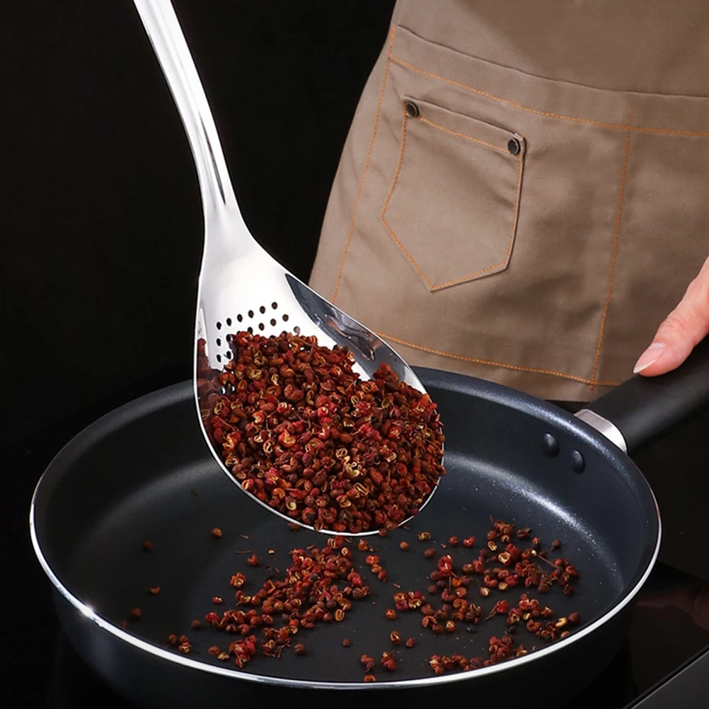 

Stainless Steel Colander Long Handle Heat Resistant Wear Corrosion Resistant Smooth Surface Kitchen Cooking