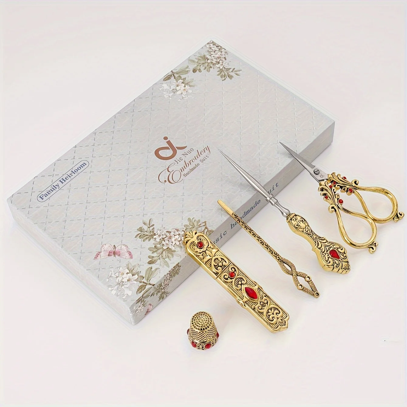 Vintage Style Embroidery Scissors, Complete Vintage SewingTools, With Sewing Needle Box, Awl, SewingThimble,Threader For Sewing
