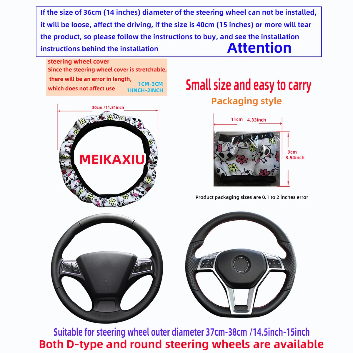 غطاء عجلة قيادة السيارة بدون إطار من القماش المطبوع من مواد الغوص مع أنماط زهر الكرز وعباد الشمس، وتزيين سيارة الأشباح