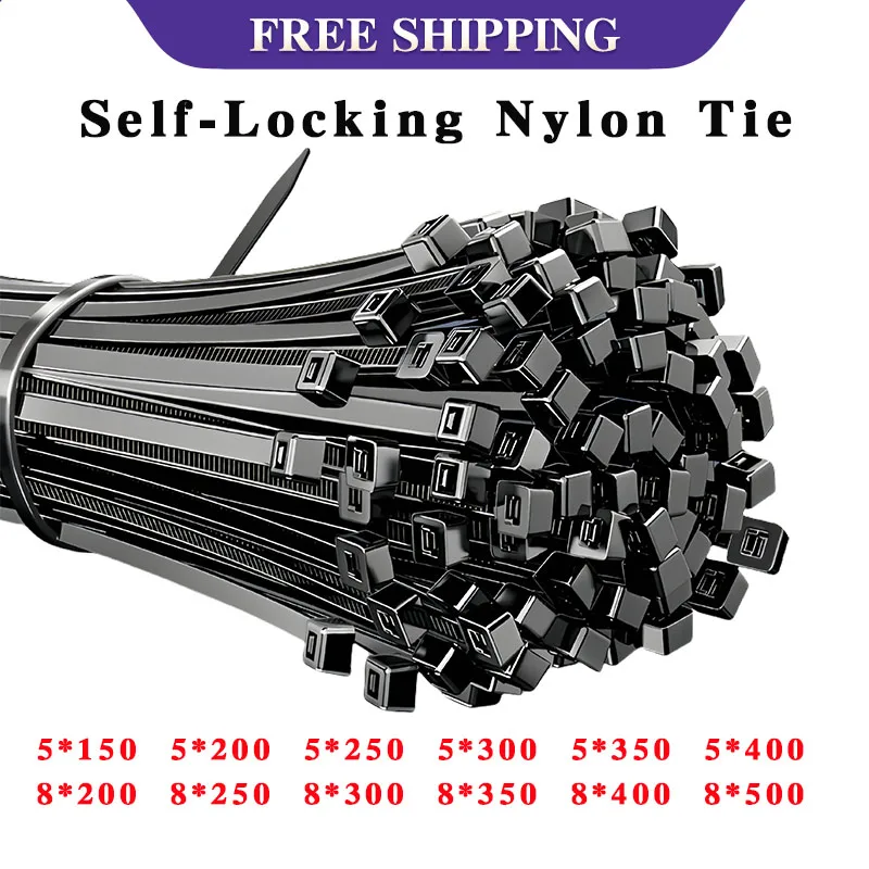 

Self-locking Nylon Cable Black Ties 5x250mm Straps Fastening Loop Reusable Plastic Wire Ties Adjustable Cables Ties 5x200mm