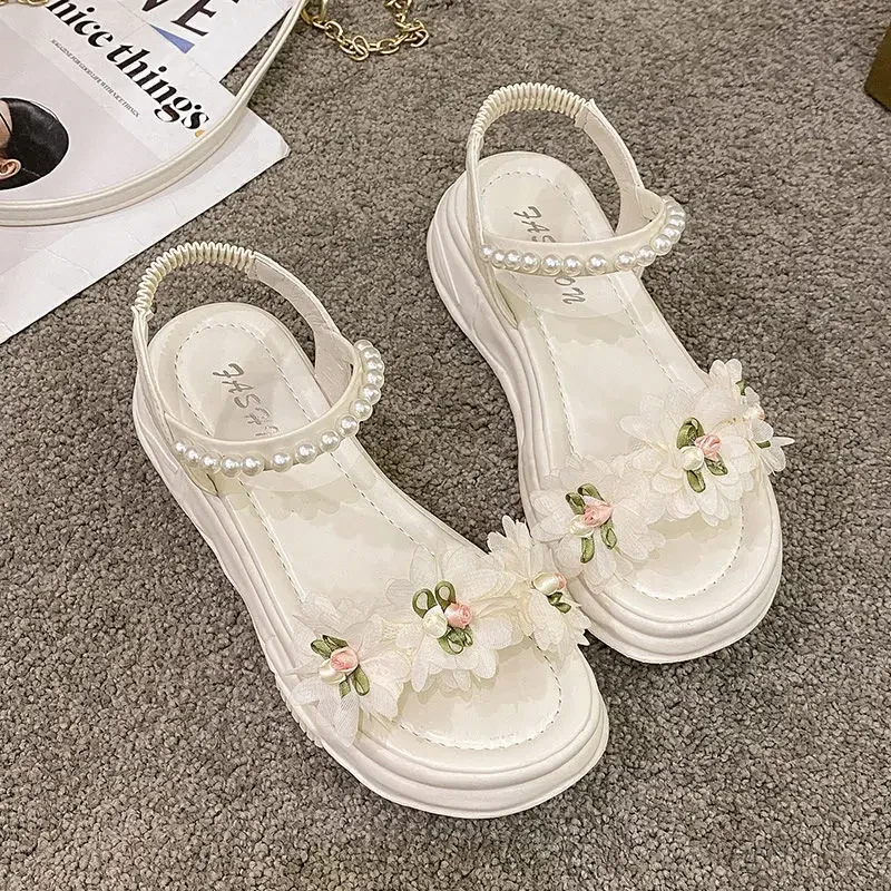 

Flowers Platform Luxury Summer Women's Sandals Comfortable and Elegant Cheap Liquidation 2025 Korea Wholesale Chic Ladies Shoes