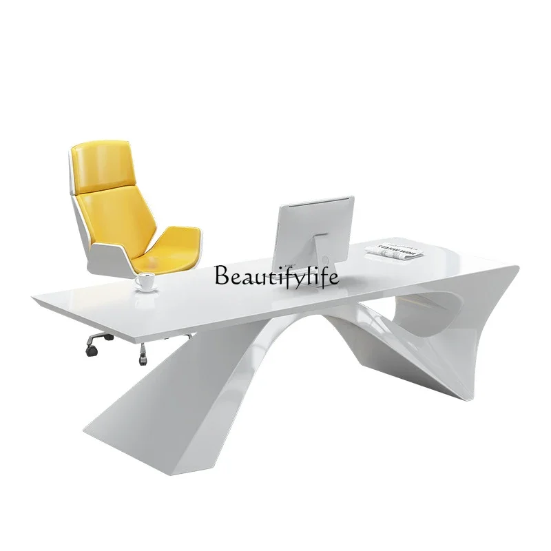 

LJYWhite paint boss table special-shaped simple modern class desk president