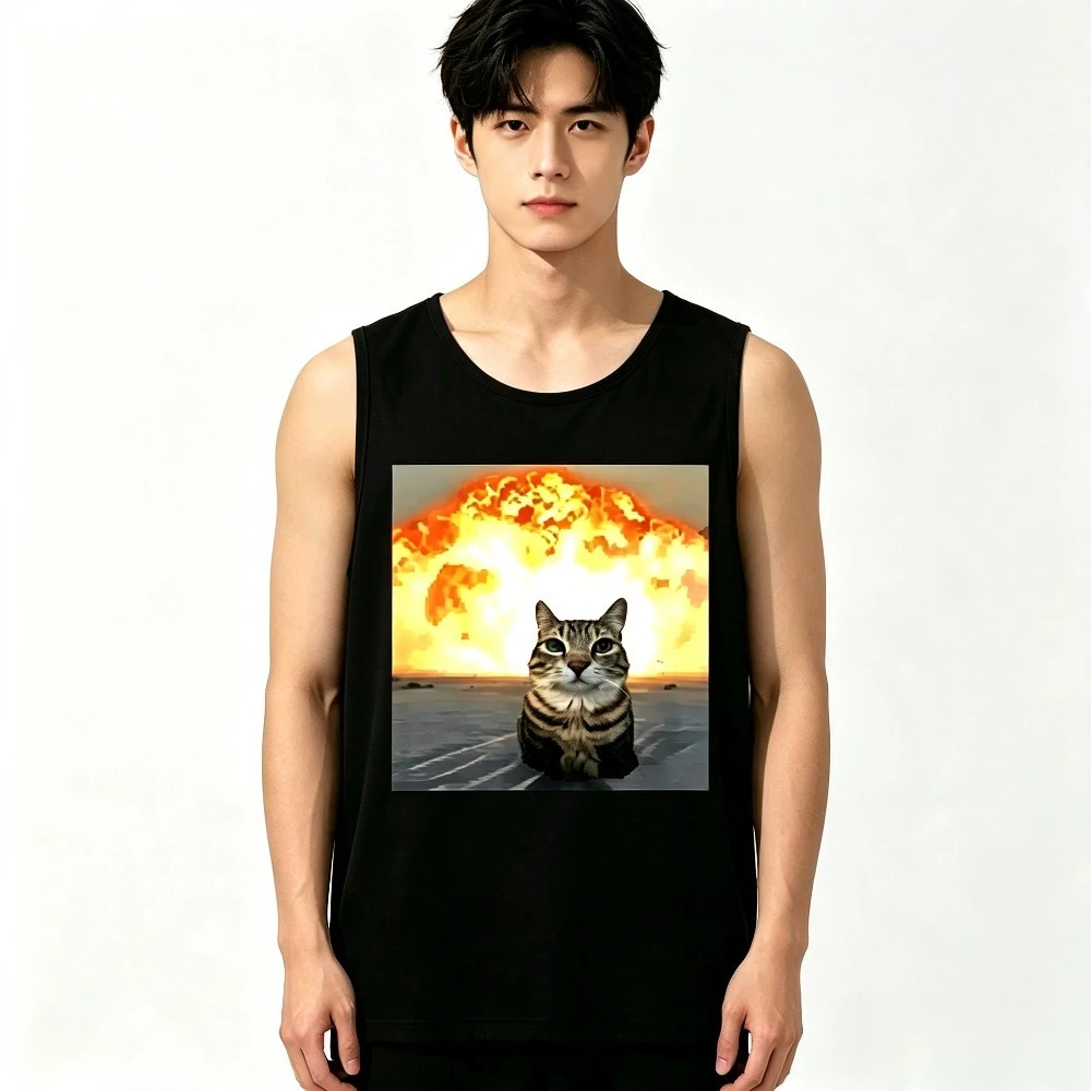 Retro Funny Cat Explosion Meme Graphic Tank Top Men Women Y2K Sleeveless Vest Quick Drying Casual Halloween Christmas Gift Tops