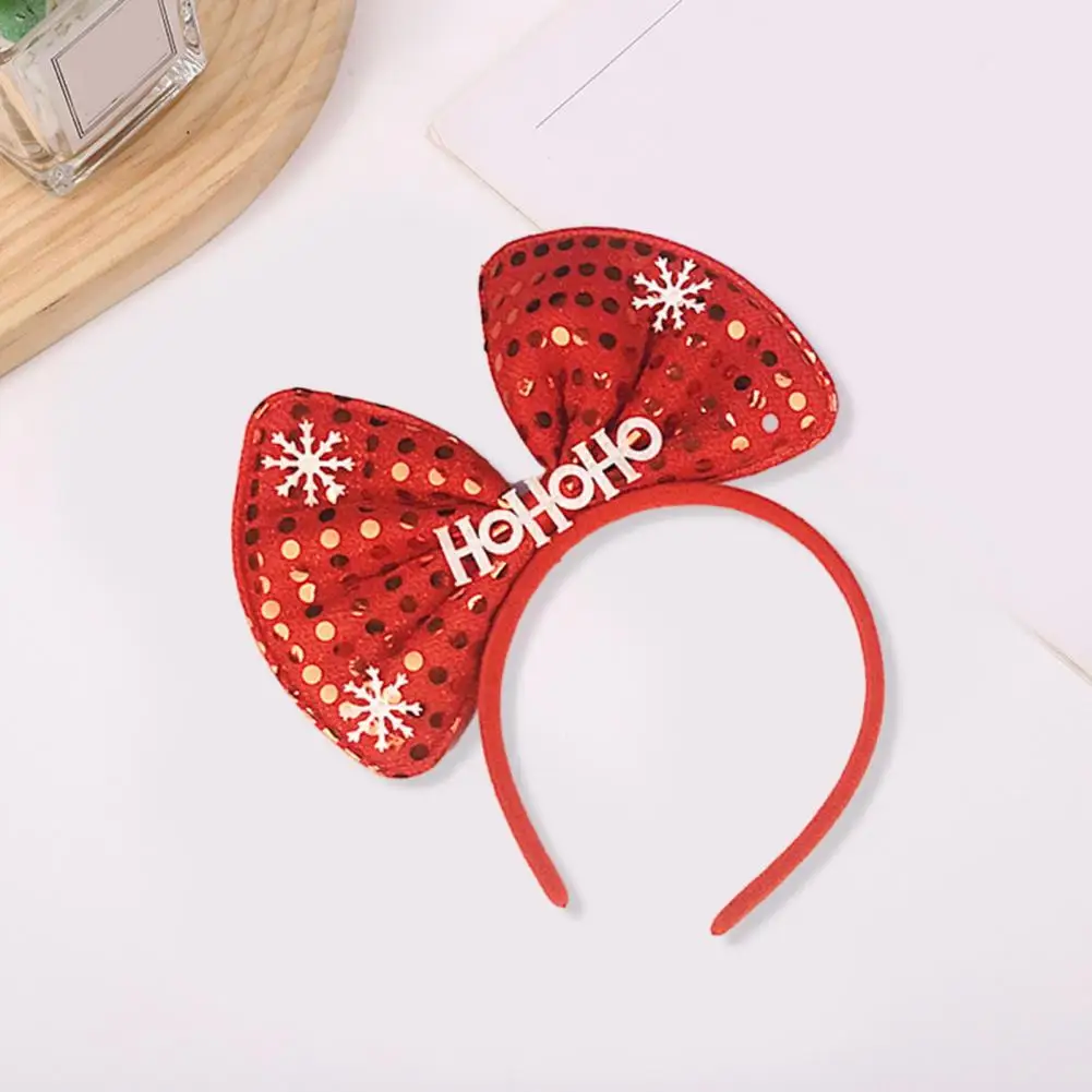 Diadema de lentejuelas brillantes con letras de lentejuelas navideñas, decoración de Bowknot, diadema festiva de copo de nieve a rayas, Aro para el cabello para feliz