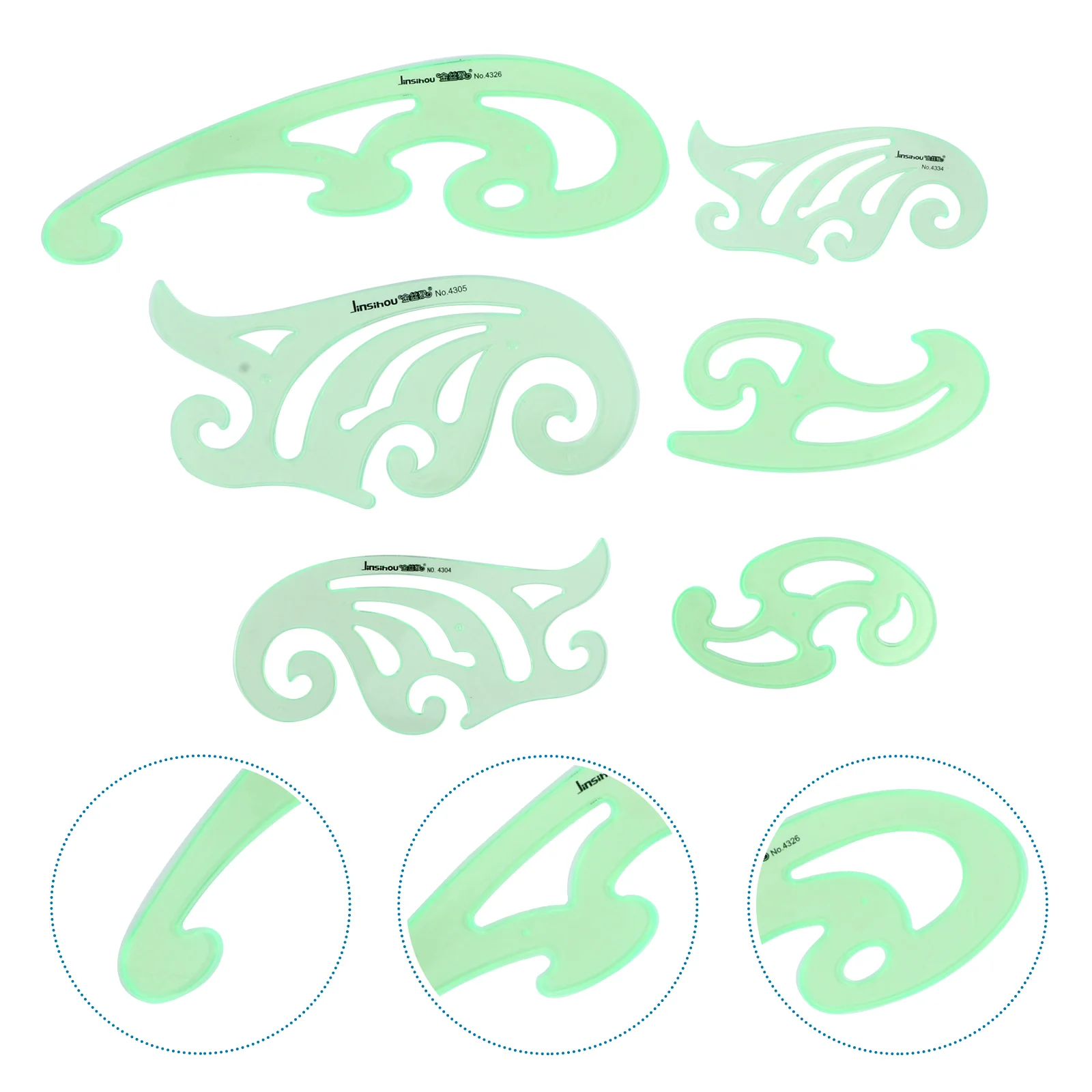6 Pcs Drawing Ruler Geometric Rulers Templates Plastic Neutral 317X95CM Drawings Design Kit Green Painting