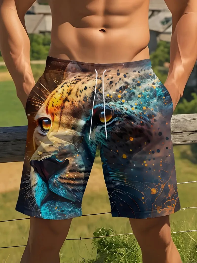 

3D Printed Cool Leopard Graphic Shorts For Men Personality Fashion Swim Trunks Summer Quick Dry Oversized Casual Beach Shorts