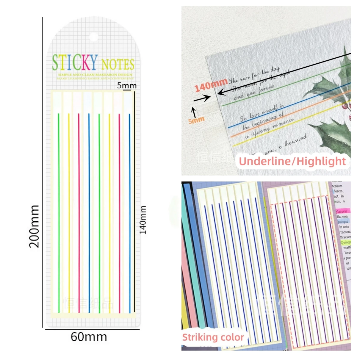 160Pcs Transparent Thin Strip Underlined PET Index Sticker Bookmark Index Tab Notebook Reading Highlight Stickers Sticky Notes