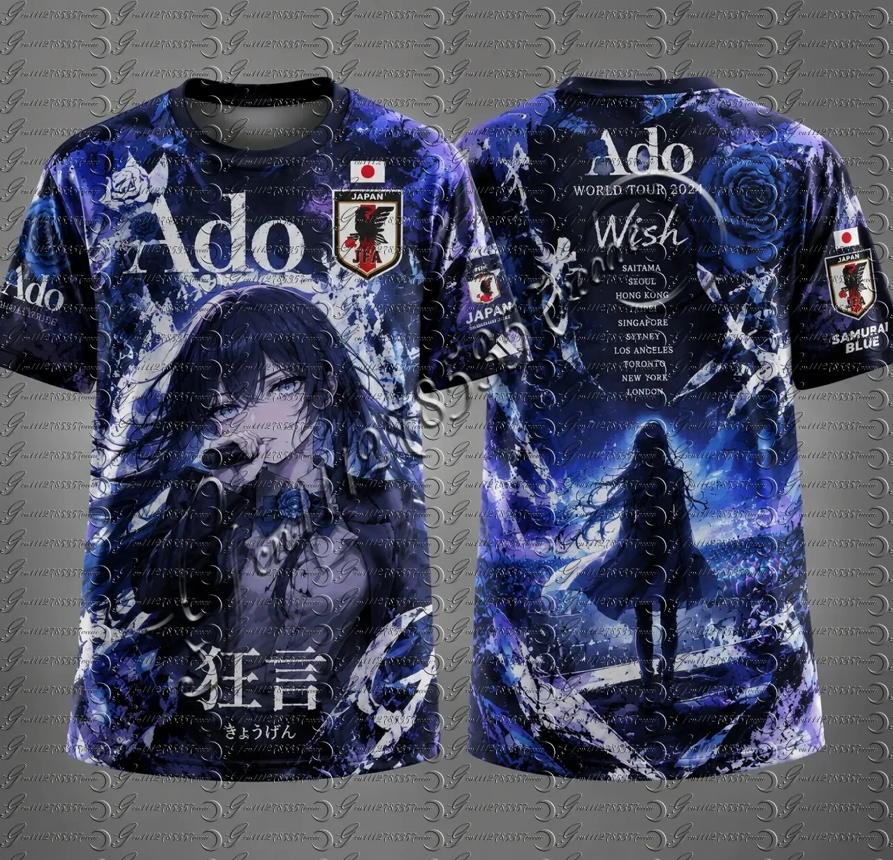 Japanische Sängerin Ado World Tour Wish Tour Merch T-Shirt 3D-Volldruck Anime-Mädchen-Grafik Japan Nationalmannschaft Fußball Familien-Matching – Detail 5