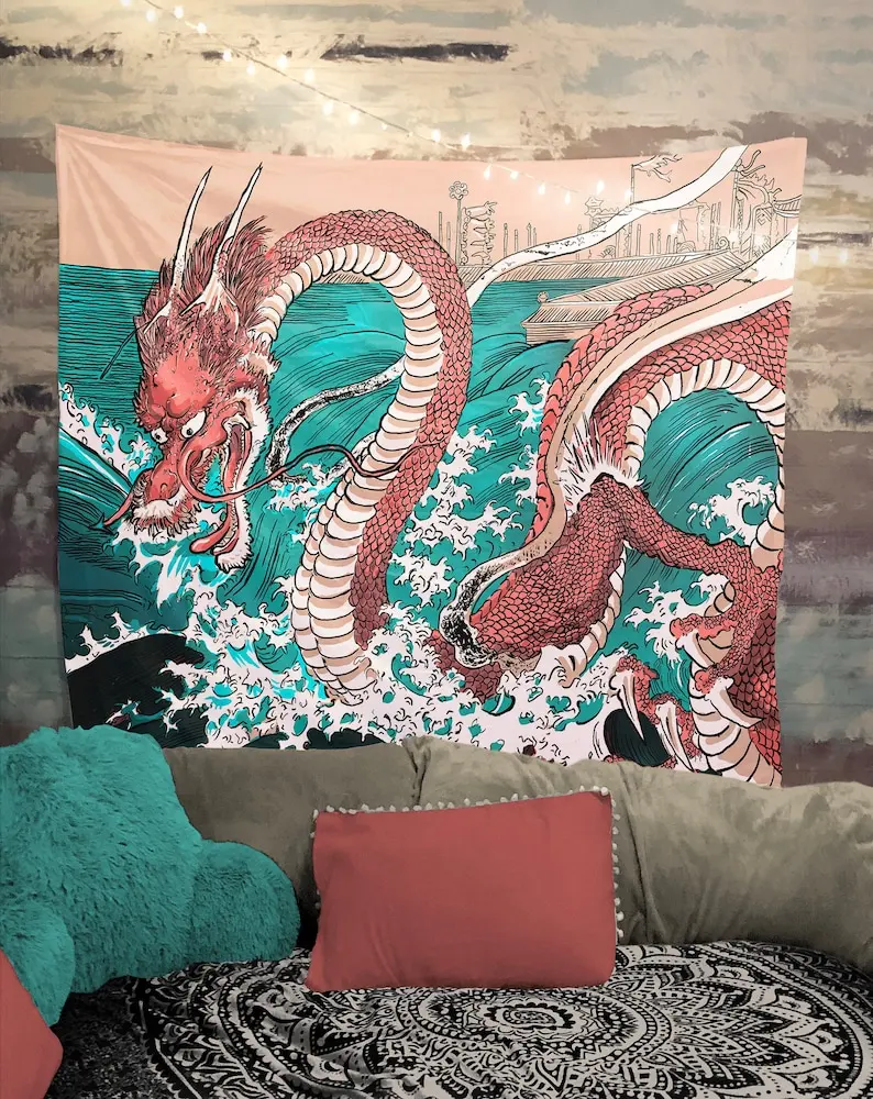 Pink Dragon Japanese Ukiyo-e Utagawa Kuniyoshi Tapestry