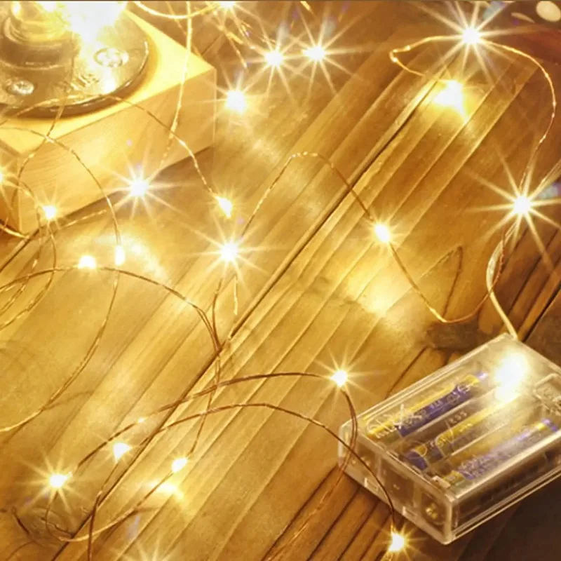 Silver Wire LED Fairy Lights String - Battery Box Wedding Holiday Garland Lamp Christmas Decoration