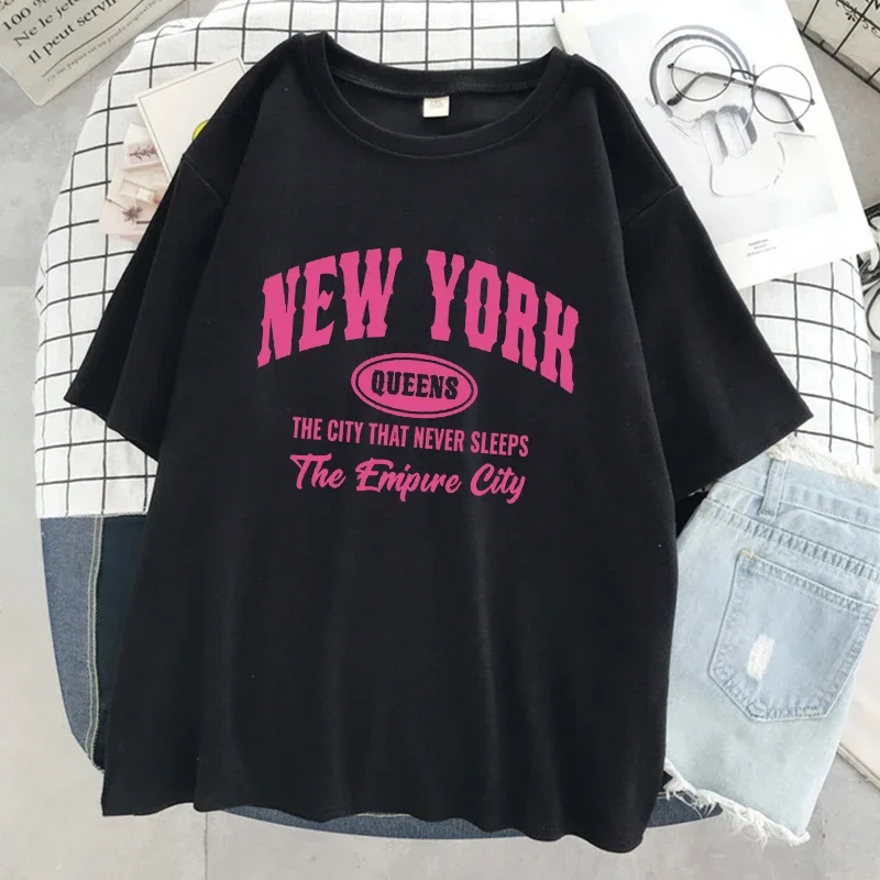 Women Oversized Tshirt Cotton Soft Short Sleeve Street Casual Tshirts New York Queens The City That Never Sleeps T-Shirts