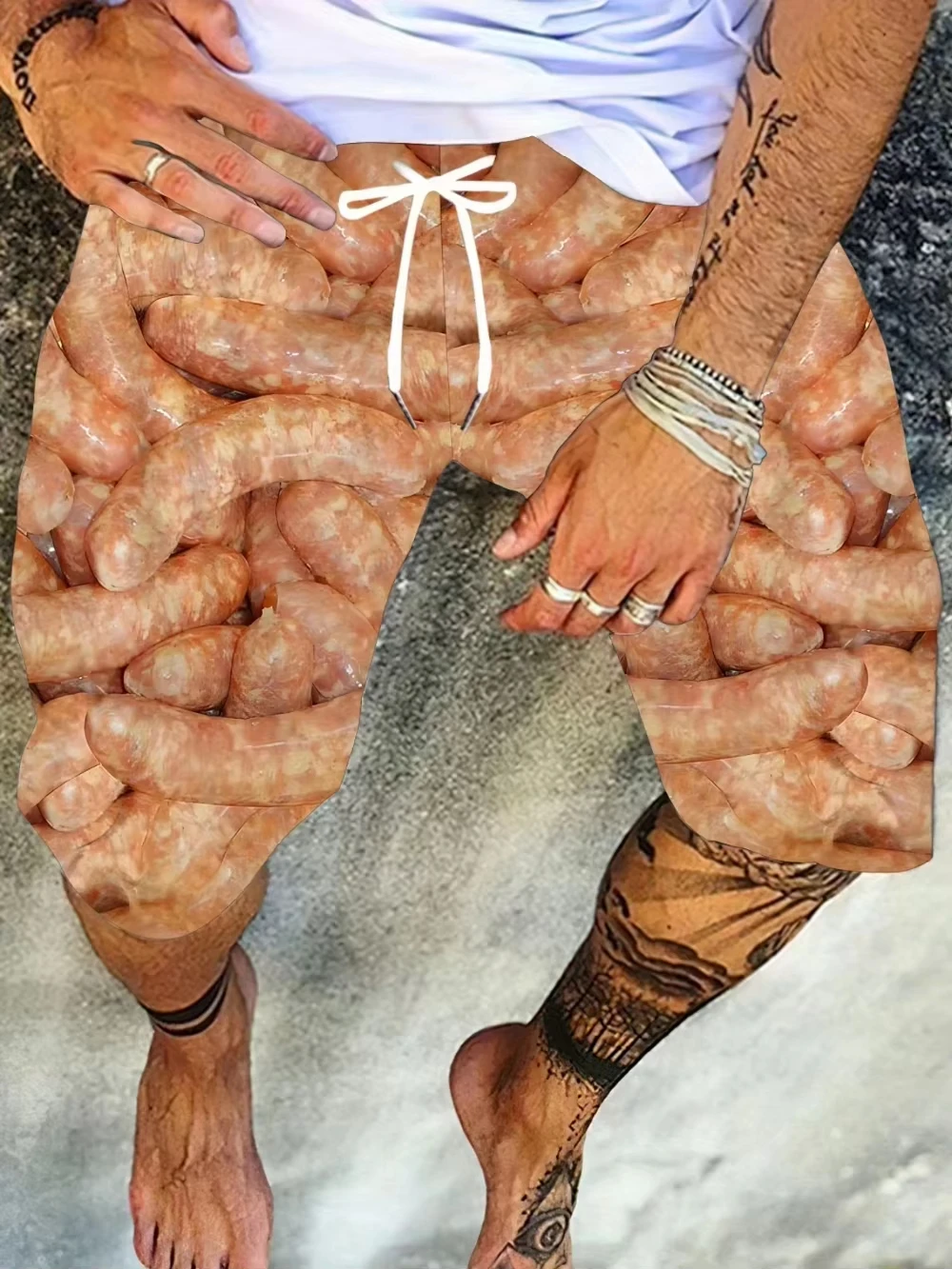 

2026 Men's Summer Beach Shorts Sausage Pattern 3d Print Quick-drying Fabric Drawstring Pocket Outdoor breathable Vacation