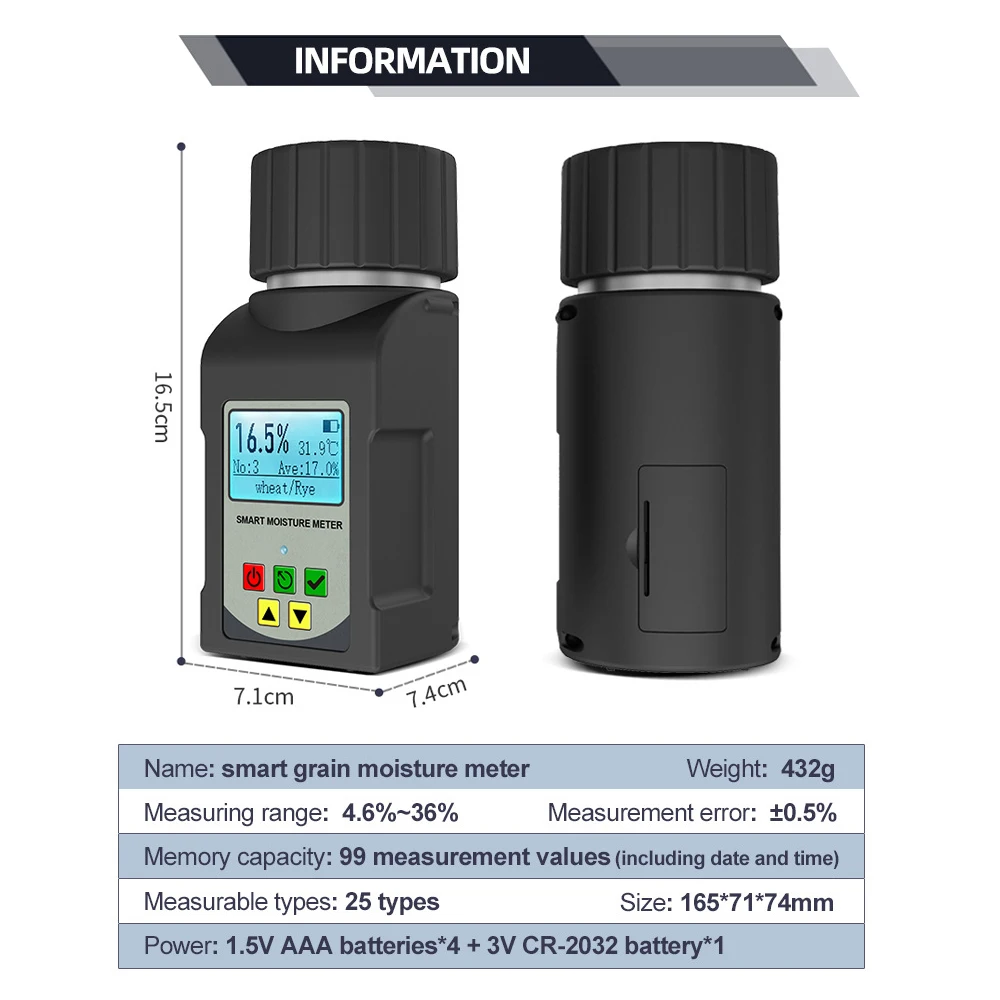 2026 جودة عالية كوب جديد نوع الحبوب الأرز القهوة الكاكاو الفول مقياس الرطوبة المحمولة الرطوبة الذرة الرقمية الحبوب جهاز اختبار الرطوبة