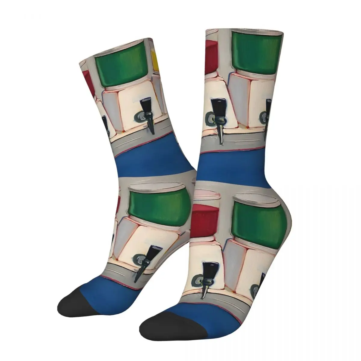 Funny Crazy Sock for Men Beverage Painting Hip Hop Vintage Wayne Thiebaud Happy Seamless Pattern Printed Crew compression Sock