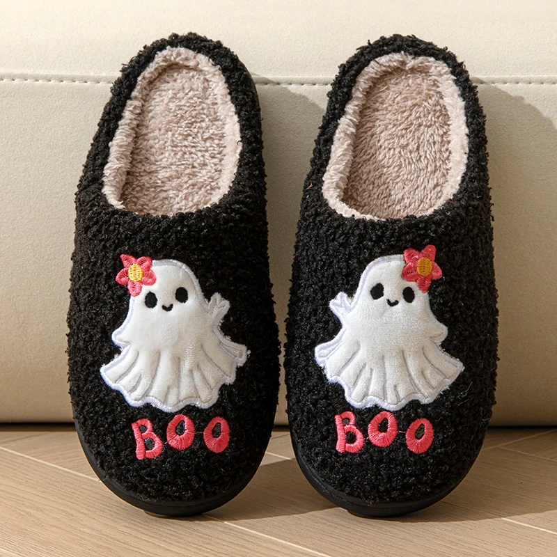 Halloween Style Home Fluffy Slippers Women Winter Soft Sole Plush House Slippers Woman Flat Heel Casual Warm Cotton Shoes 2024