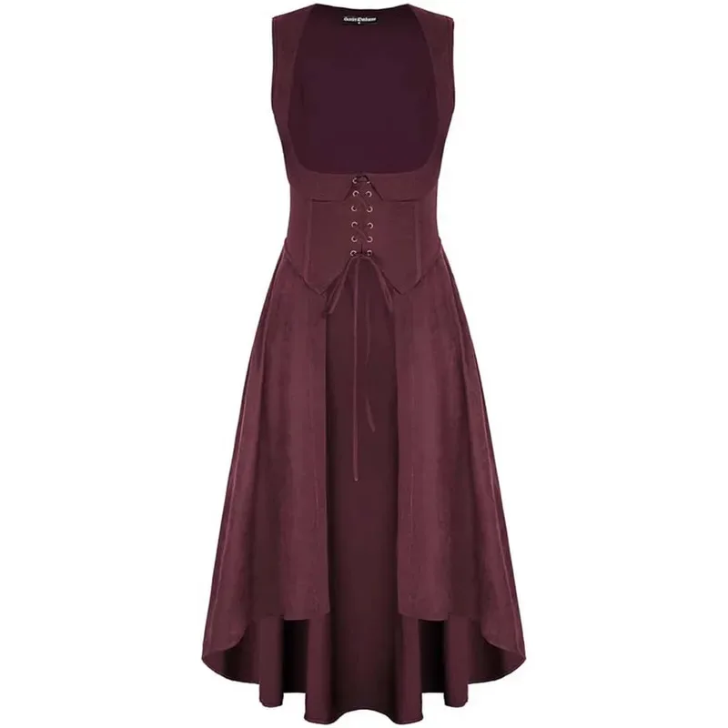 Medieval Women Renaissance Lace-Up Vest Irregular Hem Dress Sleeveless Sweetheart U-Neck Gothic Pirate Cosplay Costume sf/1