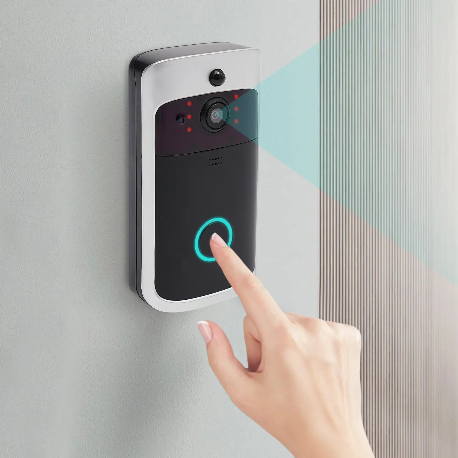 

Silver Black Portable V5 WiFi Night Vision Video Doorbell, USB Charging Door Hardware W One-way Visibility & Auto Sensor Feature
