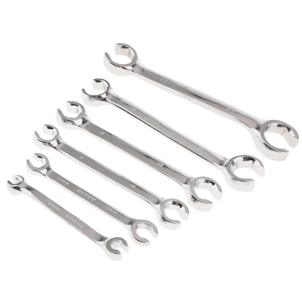 6 Pcs/set Metric Drive Double Open End Spanner Wrench Flare Nut Wrench Kits 6x8 10x12 13x14 15x17 19x21 22x24mm Car Hand Tools