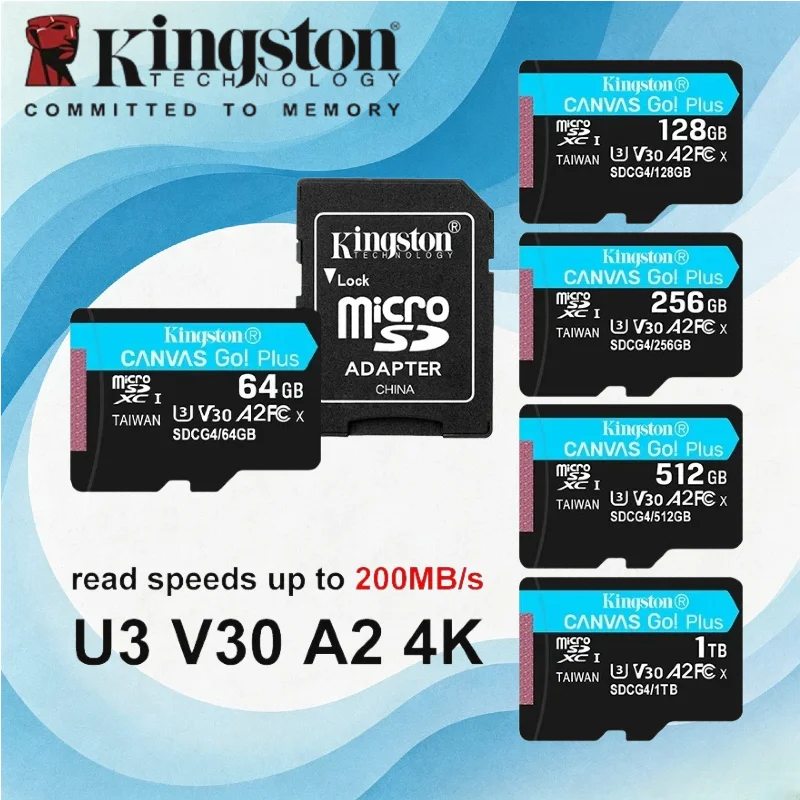 Kingston Canvas Go Plus High Speed TF Micro SD Card U3 V30 Memory Card 64GB-512GB 170MB/s Quick Read For Mobile Devices