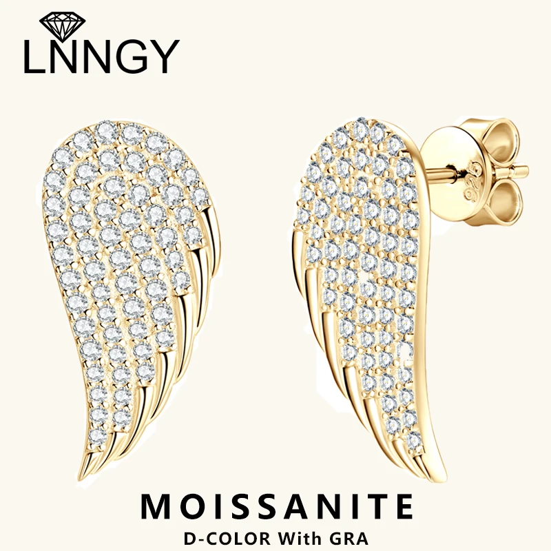 

Lnngy Exquisite Angel Wings Earrings Sparkling Moissanite Stud Earring For Girls Friend Mother's Day Delicate Jewelry Gift