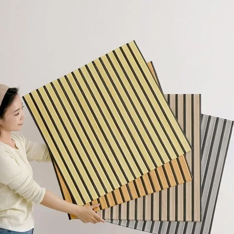 【F】3D Wood Slat Wall Panels Self Adhesive Sound Absorbing For Home Living Room Office Wall Decor