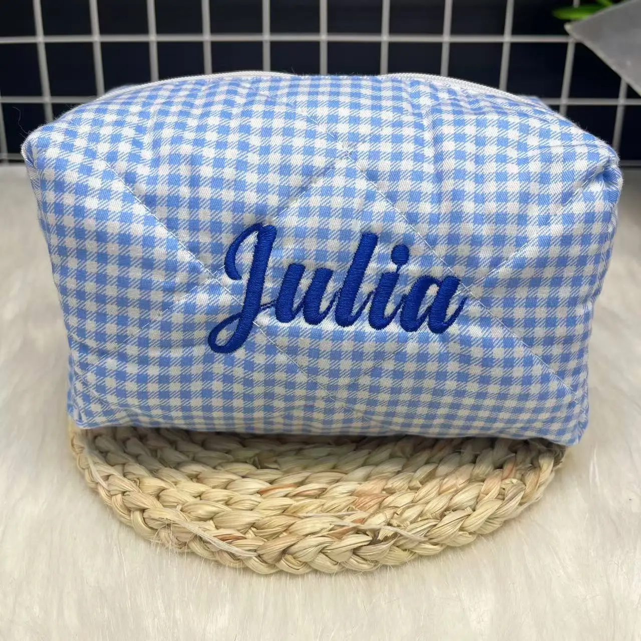 Personalized Large Capacity Striped Cosmetic Bag Custom LOGO Name Embroidery Makeup Bag Travel Storage Bag Personality Gift