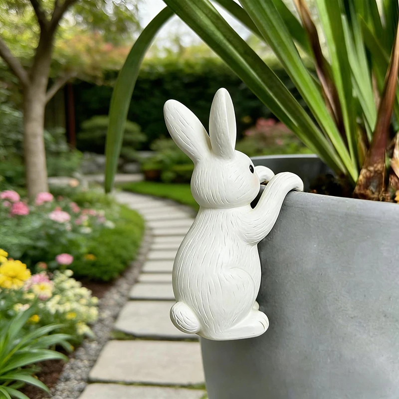 Cute Rabbit Hanging Planter Resin Figurine Outdoor Garden Yard Balcony Decor Flower Pot Hanging Ornament for Plant Display