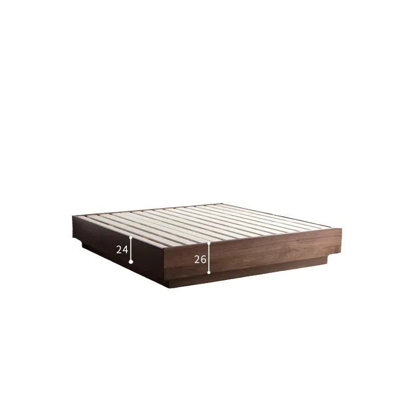 Pneumatic storage bed without backrest, North American black walnut Japanese headless bed 1.8 meters solid wood box storage bed