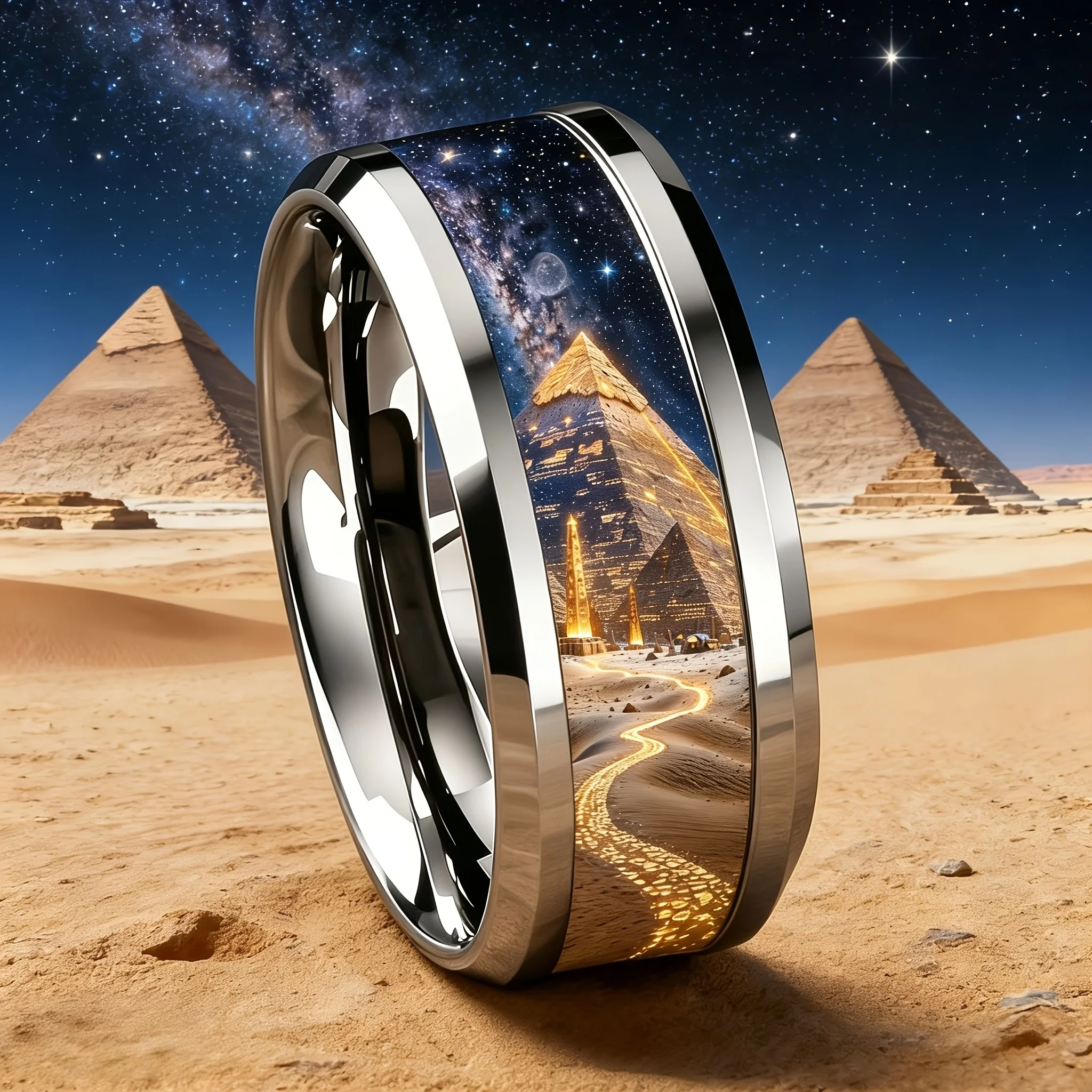 Retro Mystical Starry Sky Pyramid Ring Fashion Stainless Steel Rings For Men Women Wedding Jewelry Birthday Gifts Drop Shipping