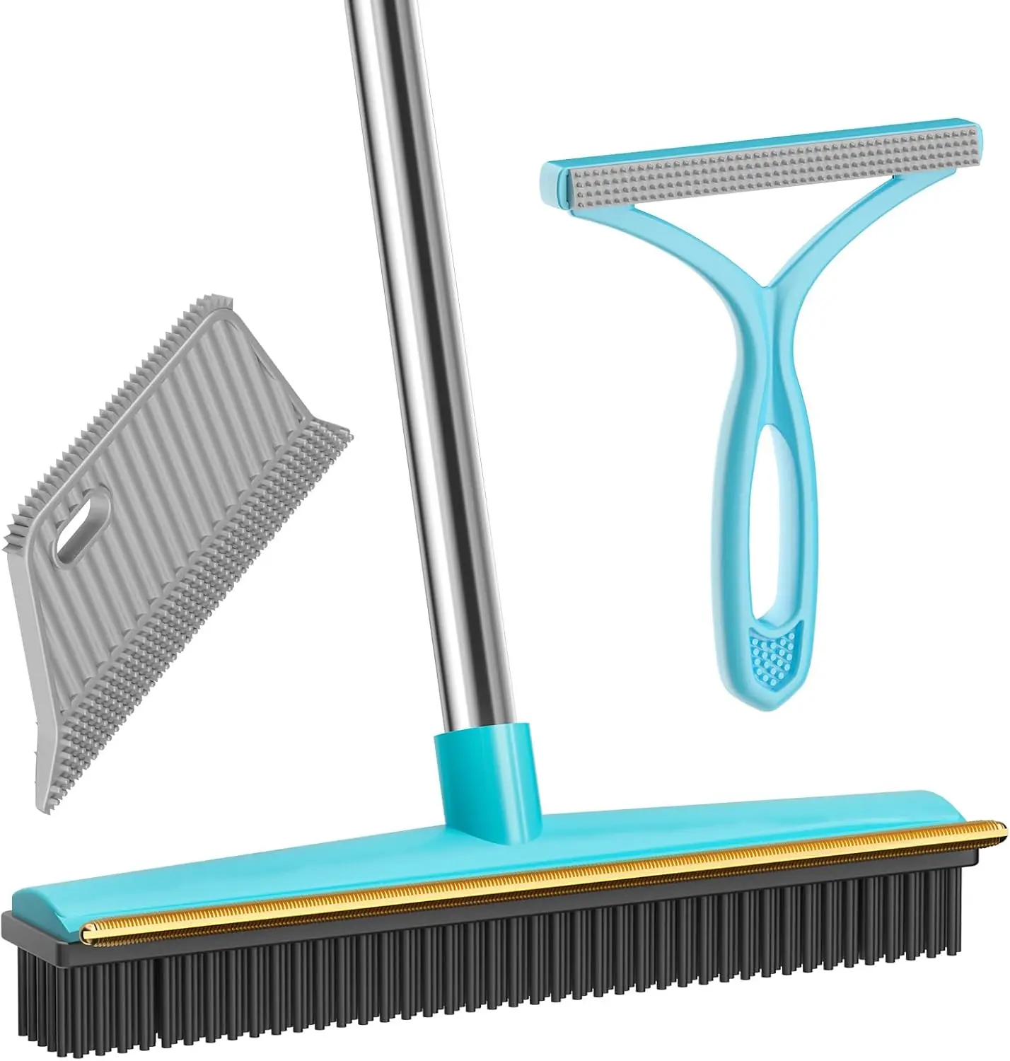 

Грабли для ковров для удаления шерсти домашних животных (3 шт.), резиновая метла с длинной ручкой 60 футов, инструмент для чистки ковров и мебели